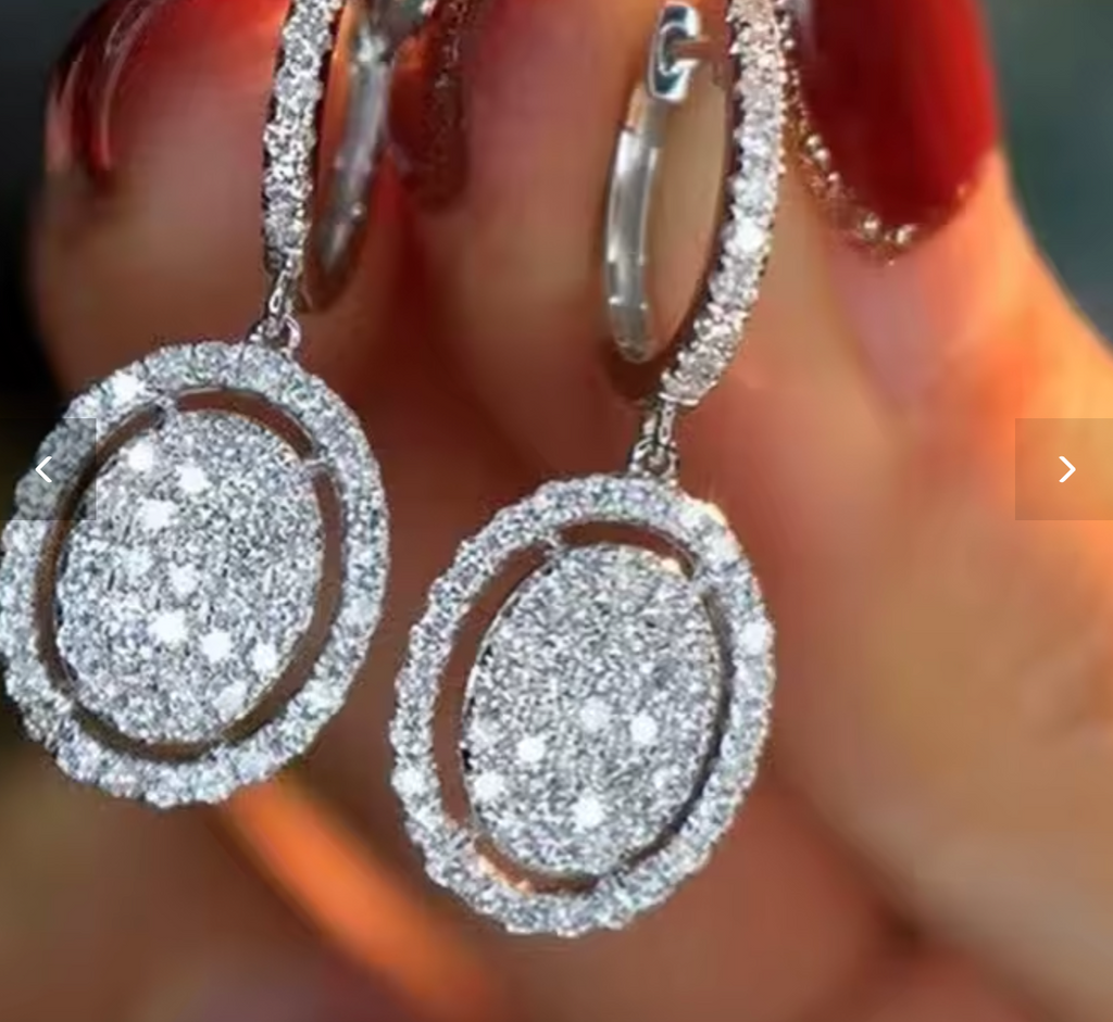 925 Sterling Silver Oval Pendant Dangle Earrings for Women