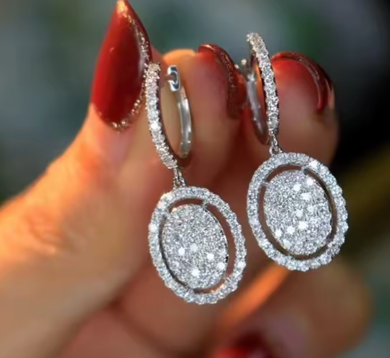 925 Sterling Silver Oval Pendant Dangle Earrings for Women