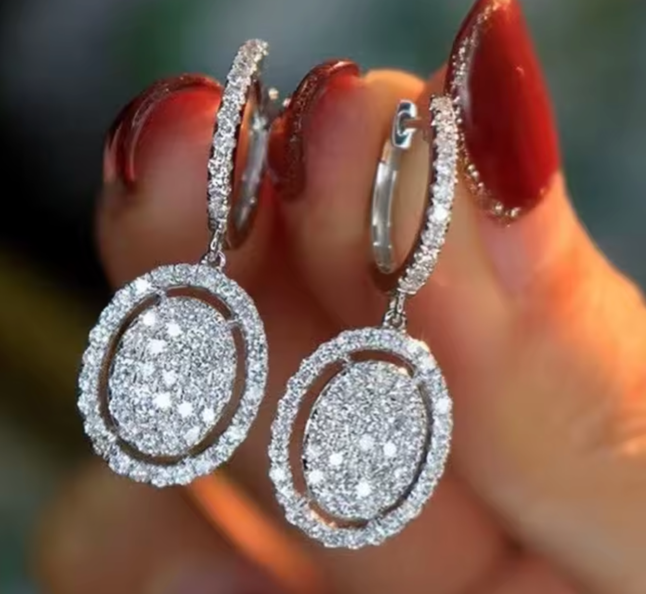 925 Sterling Silver Oval Pendant Dangle Earrings for Women