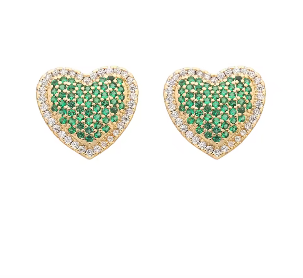 14K Gold Plated Green Heart Stud Earrings for Women