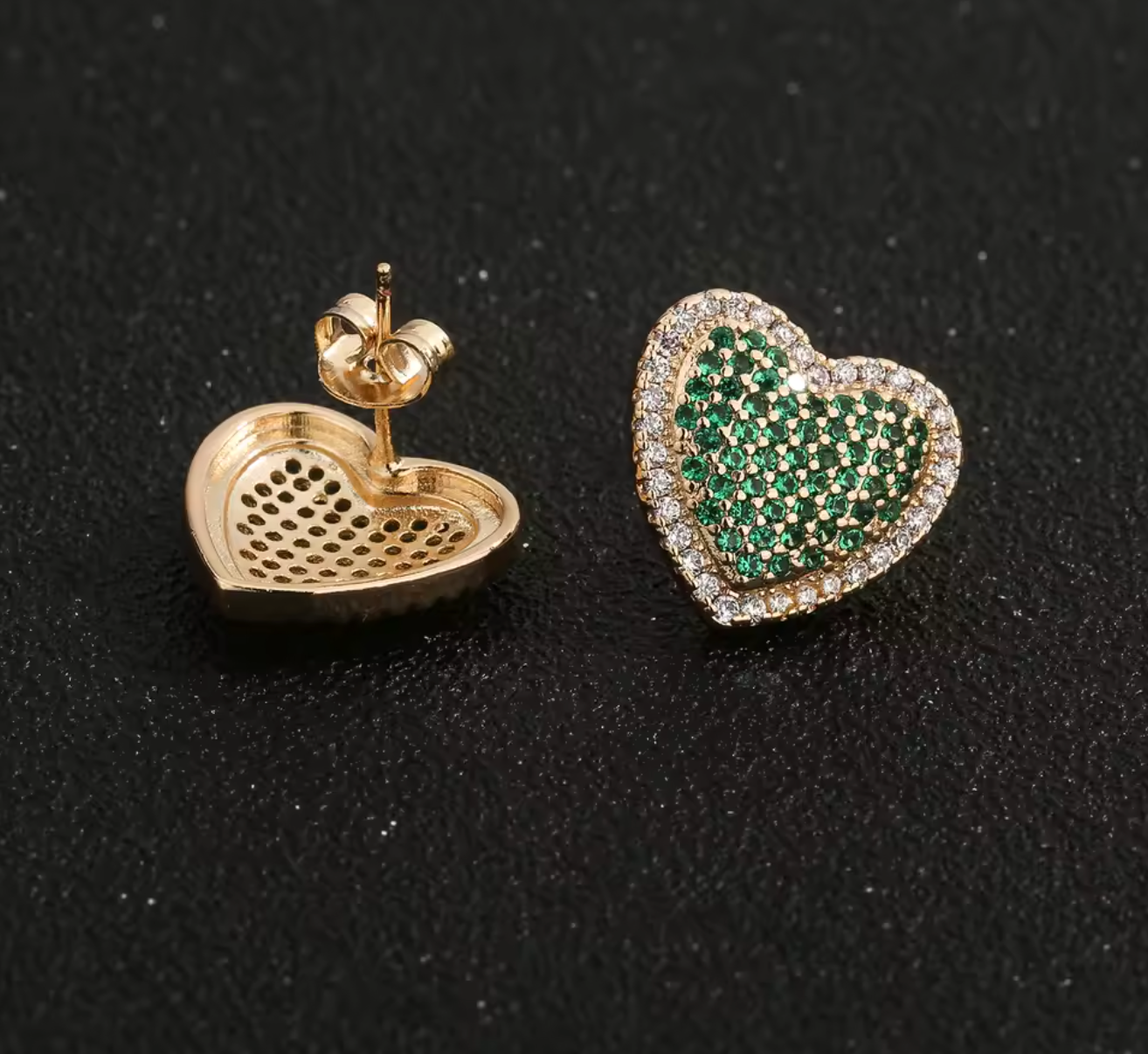 14K Gold Plated Green Heart Stud Earrings for Women