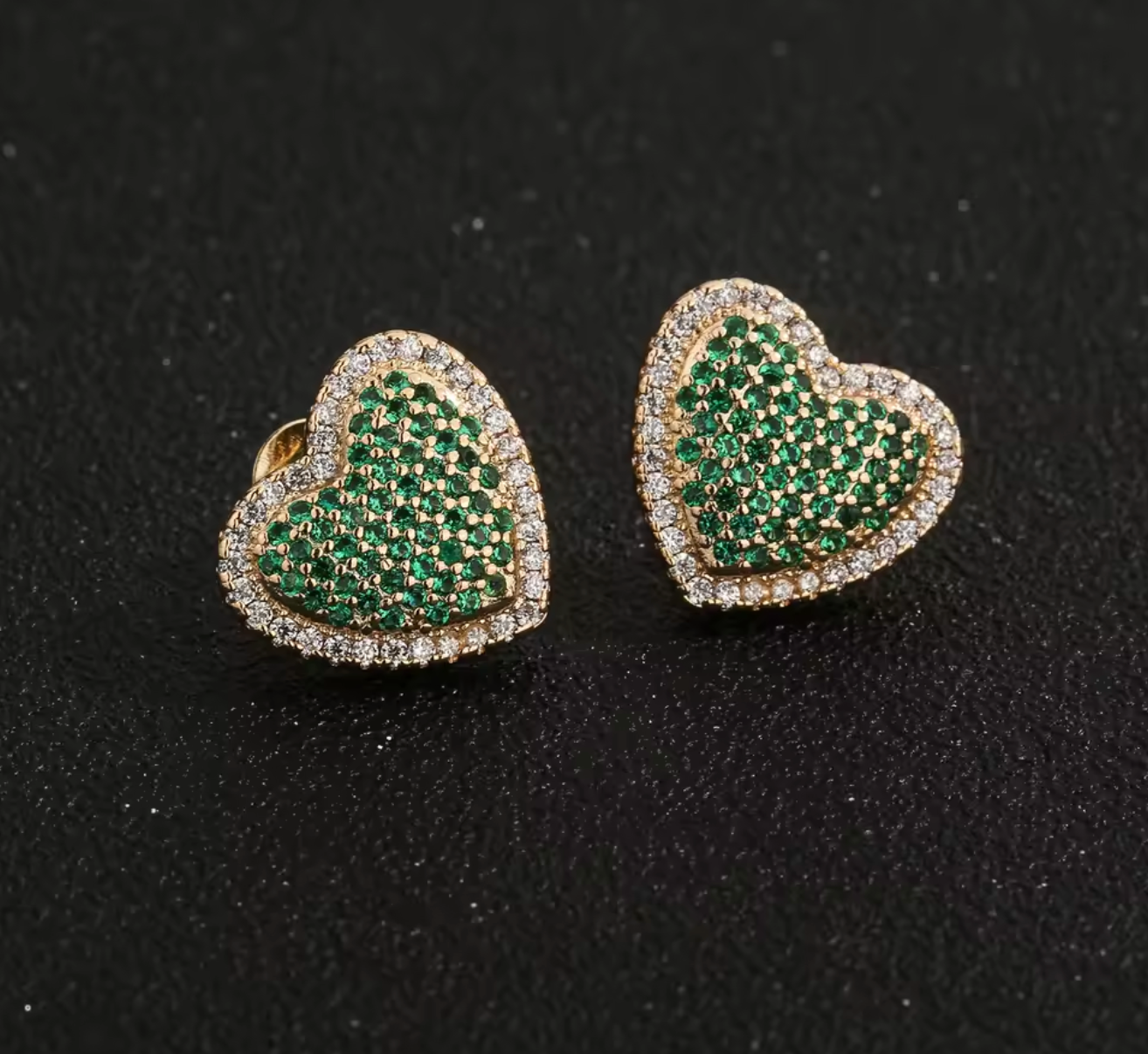 14K Gold Plated Green Heart Stud Earrings for Women