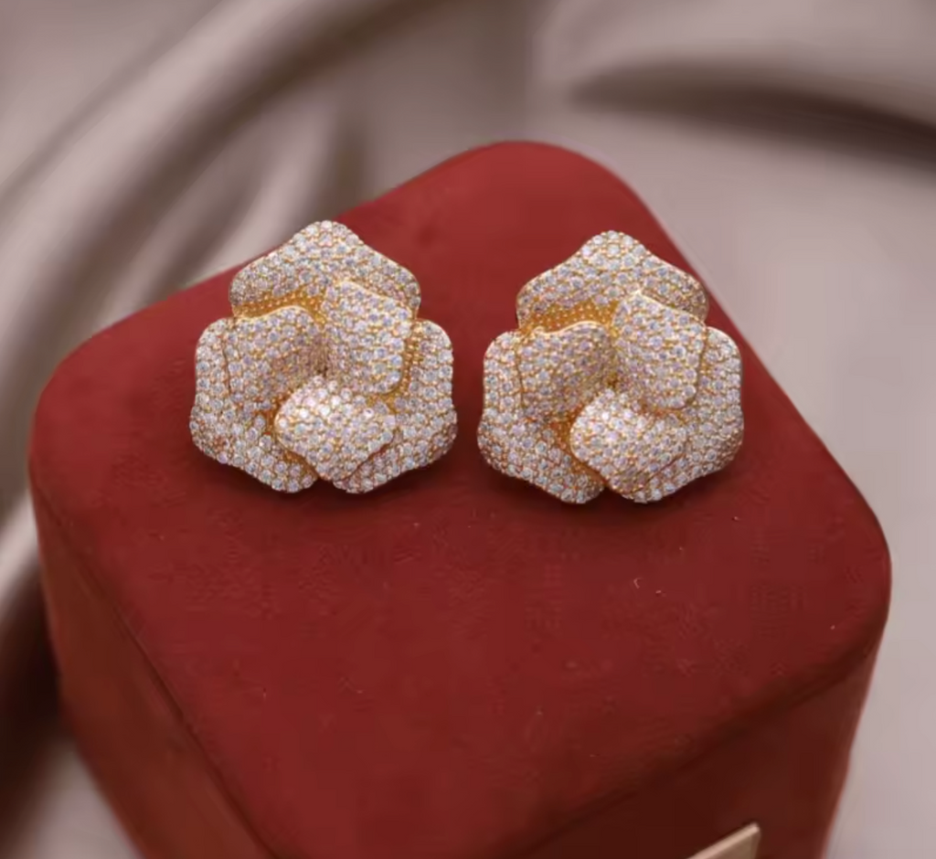 14K Gold Plated Double Layer Flower Earrings for Women
