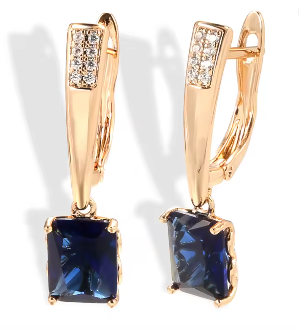 Luxury Square Blue Natural Zircon Long Earrings for Women