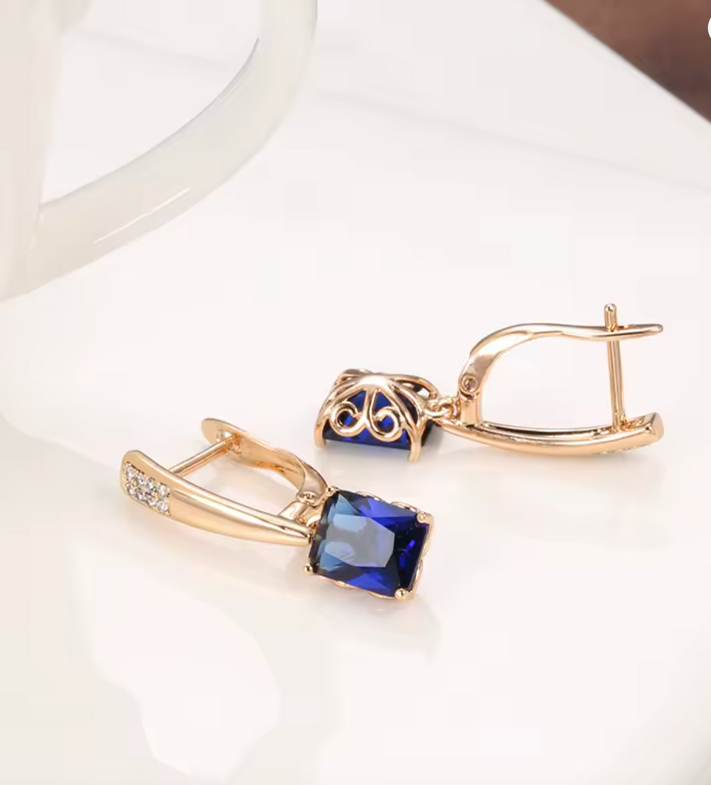 Luxury Square Blue Natural Zircon Long Earrings for Women
