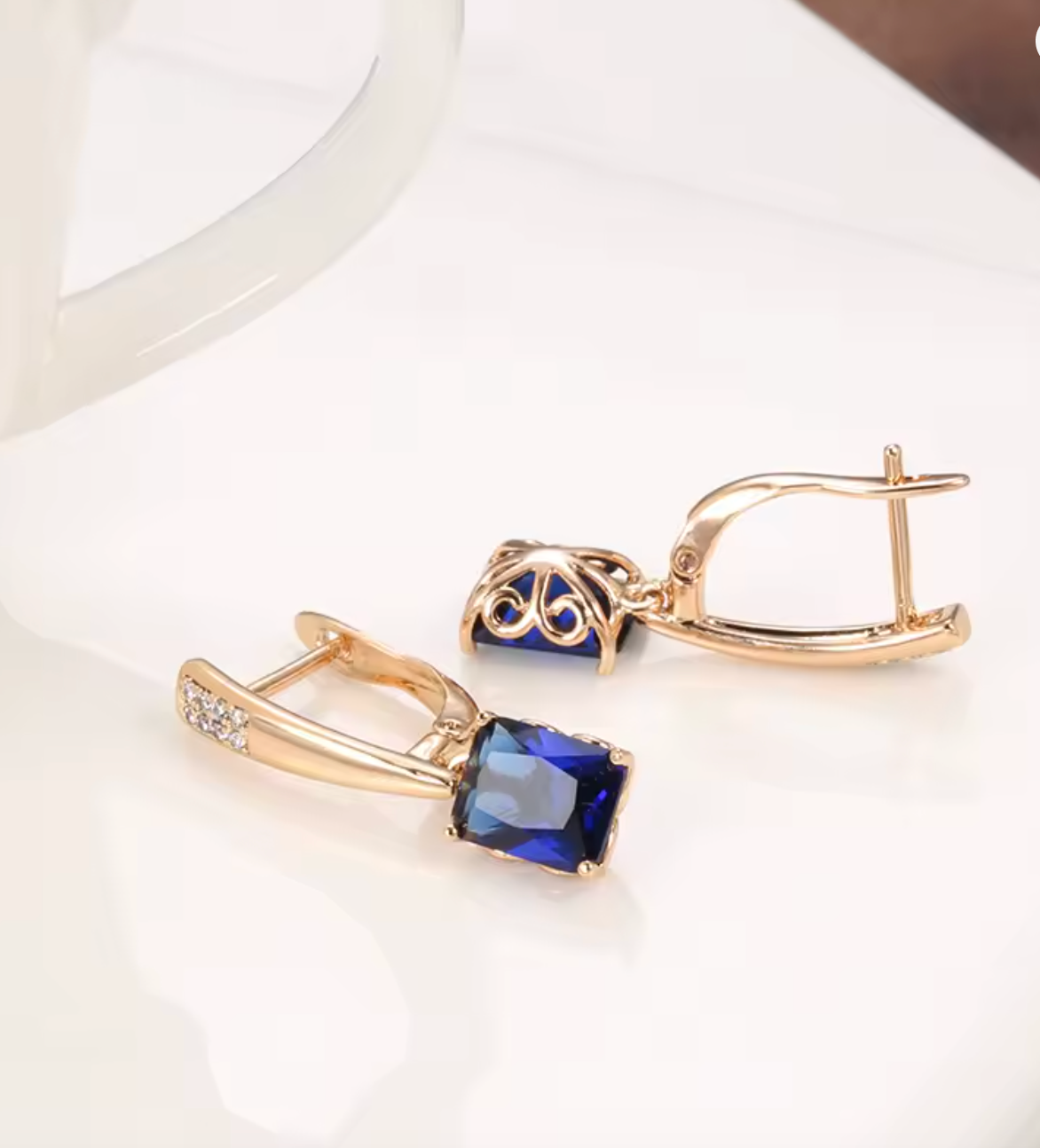 Luxury Square Blue Natural Zircon Long Earrings for Women