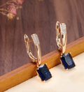 Luxury Square Blue Natural Zircon Long Earrings for Women