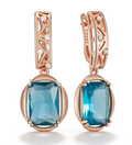 585 Rose Gold Color Square Blue Natural Zircon Drop Earrings for Women