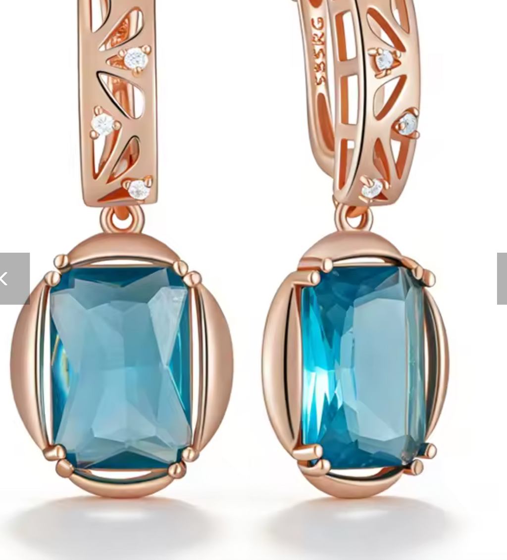 585 Rose Gold Color Square Blue Natural Zircon Drop Earrings for Women