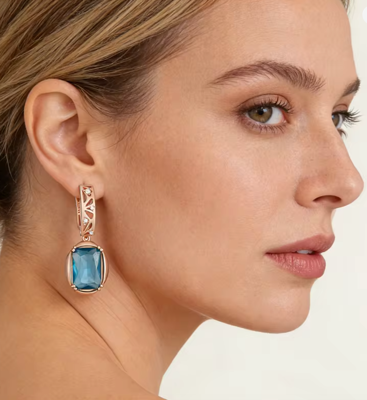 585 Rose Gold Color Square Blue Natural Zircon Drop Earrings for Women