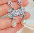 Elegant Cubic Zirconia Leaf Dangle Earrings for Women