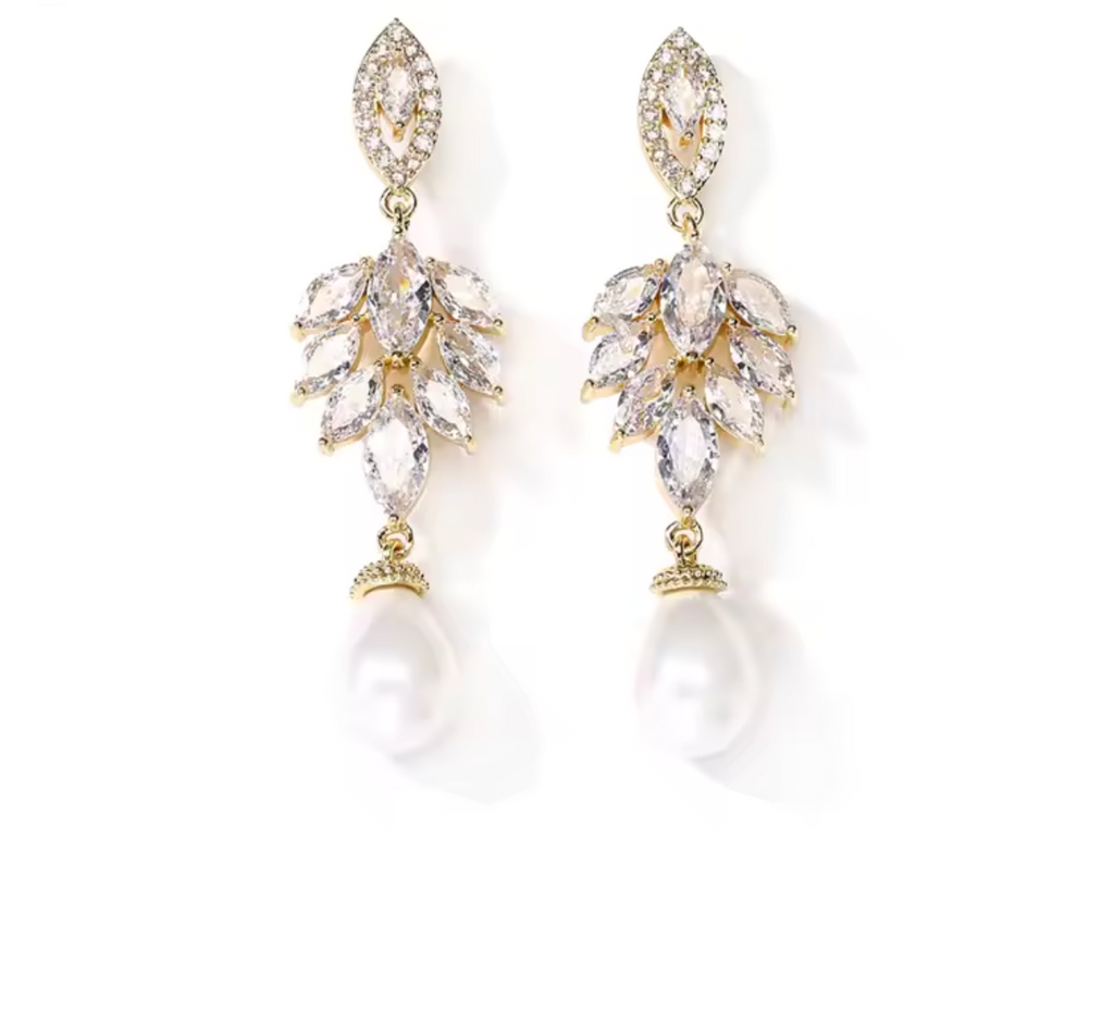 Elegant Cubic Zirconia Leaf Dangle Earrings for Women